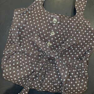 Brown Patterned Tie-Front button down midi dress